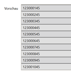 Beispiel für Vorschau Prüfziffern